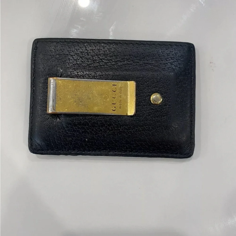 Gucci Black Card Holder with Gold Logo & Money Clip - Picture 3 of 6